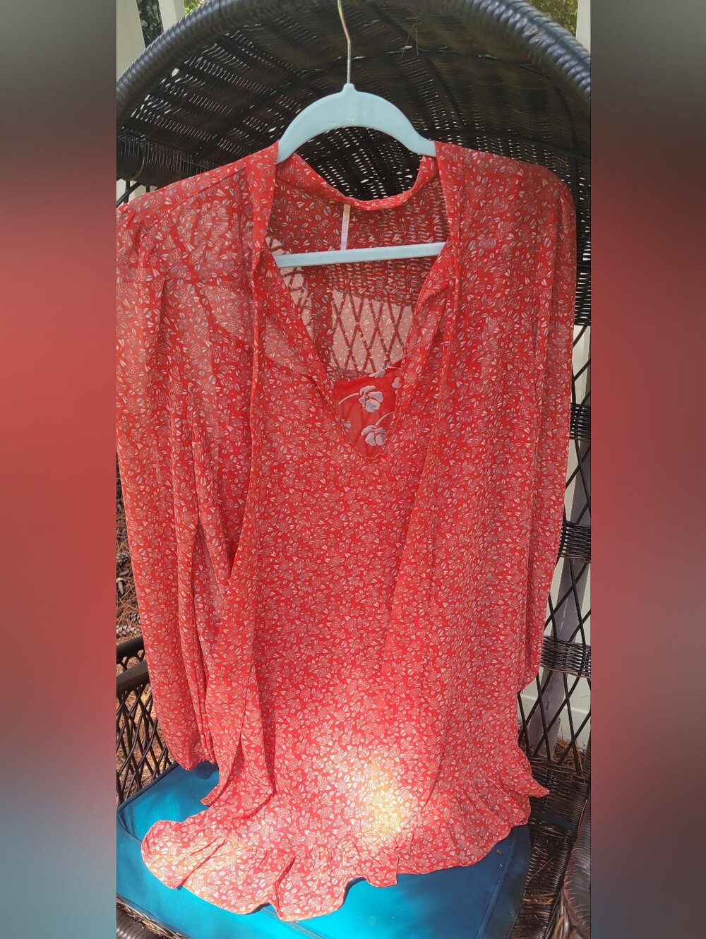 Free People Red Floral Tie-Neck  Tunic or Dress